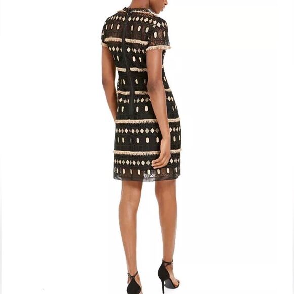 Nanette Lepore Black Tan EFFORTLESS Geo-Lace Fringed Geometric Sheath Dress - Picture 2 of 16
